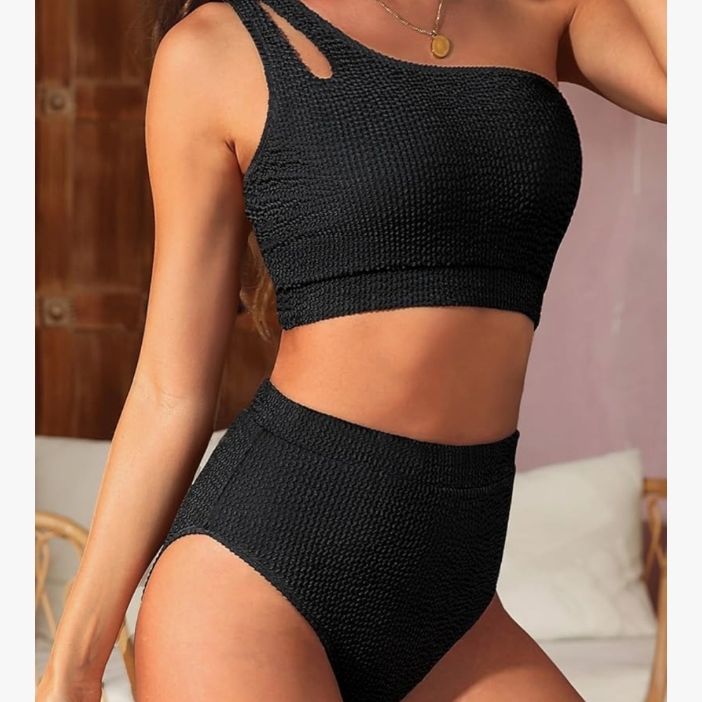 Elegant Black Textured Bikini Set